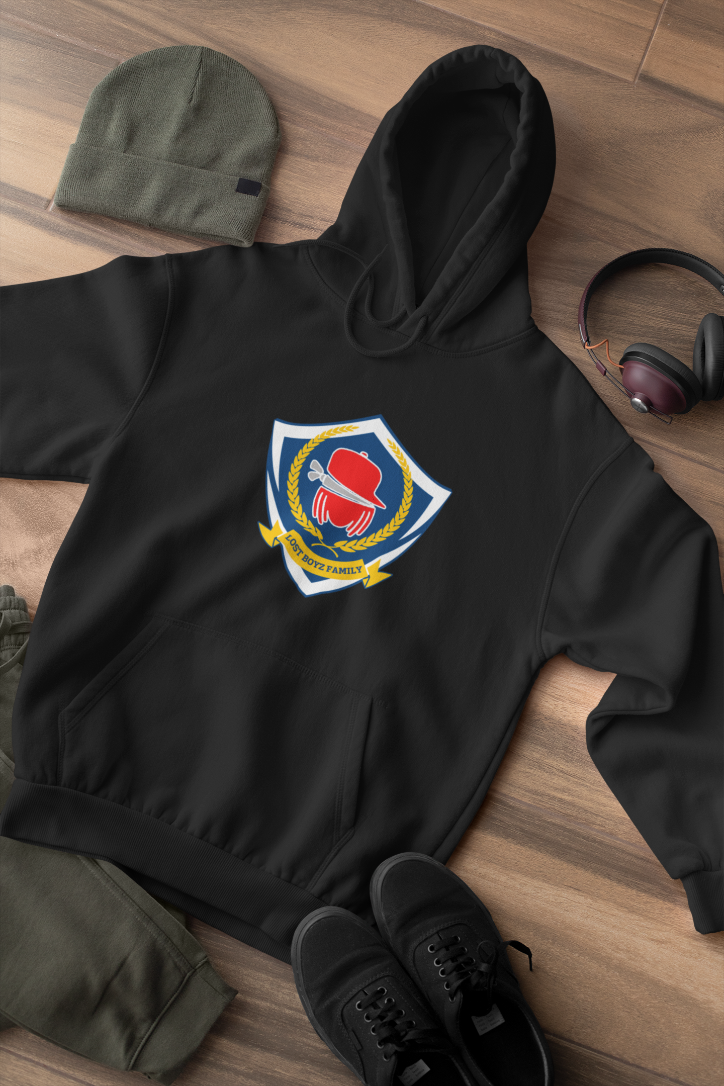 Lost Boyz Family Crest Hoodie (Blue/Gold/Red)